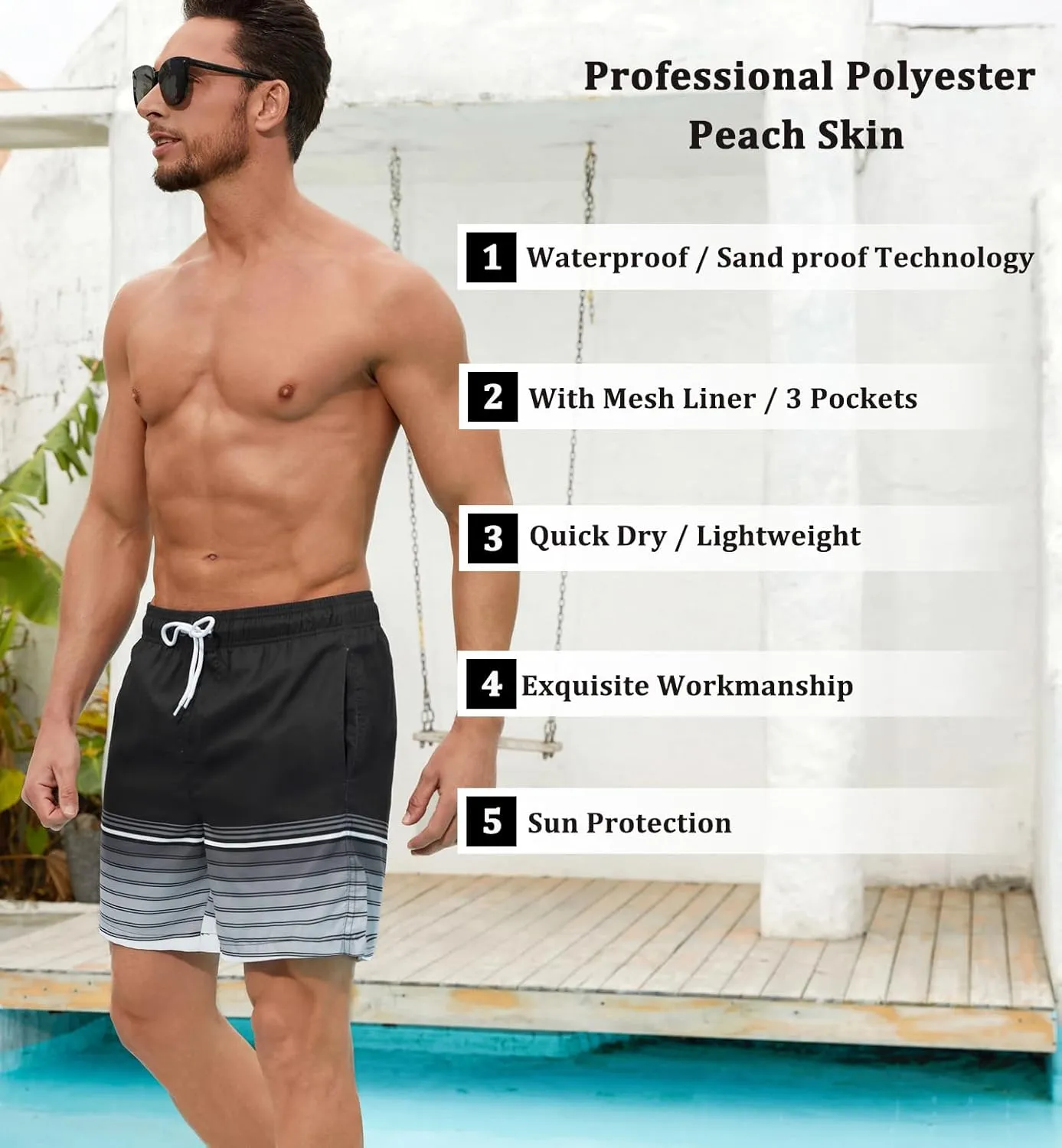 SILKWORLD Men's Swim Trunks Quick Dry Shorts with Pockets