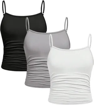 SOLY HUX Girl's Tank Tops 3 Packs Cute Ruched Spaghetti Strap Camisole Slim Fit Undershirts
