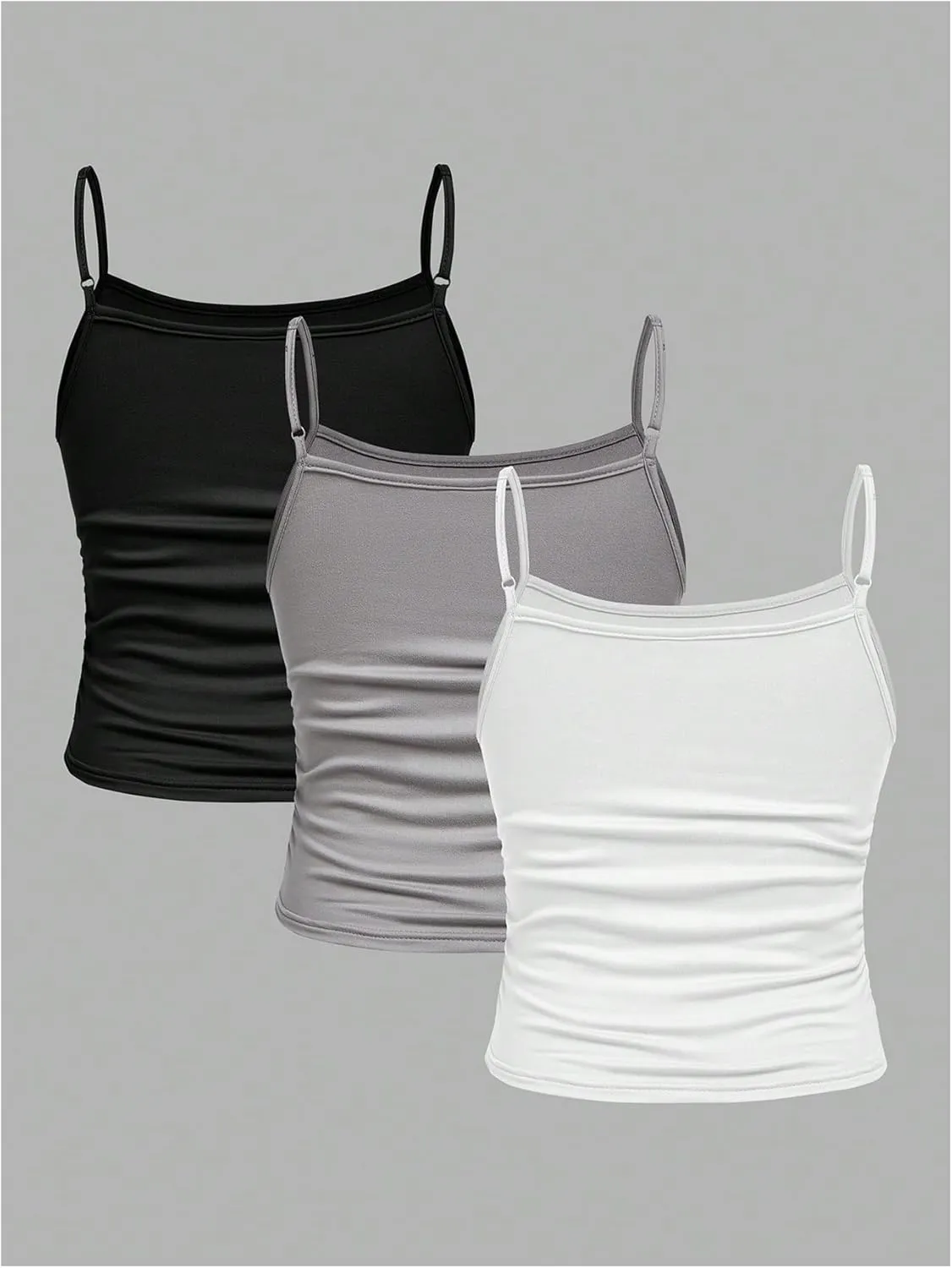 SOLY HUX Girl's Tank Tops 3 Packs Cute Ruched Spaghetti Strap Camisole Slim Fit Undershirts
