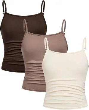 SOLY HUX Girl's Tank Tops 3 Packs Cute Ruched Spaghetti Strap Camisole Slim Fit Undershirts