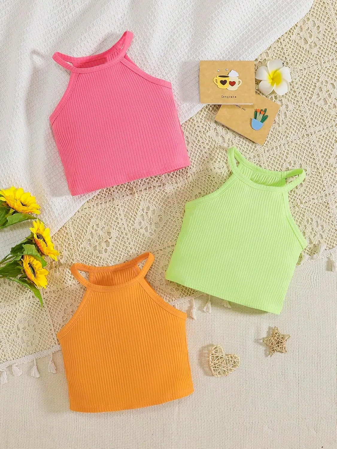 SOLY HUX Toddler Girl's Rib Knit Tank Tops 3 Piece Camisole Undershirts Sleeveless Halter Crop Top
