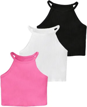 SOLY HUX Toddler Girl's Rib Knit Tank Tops 3 Piece Camisole Undershirts Sleeveless Halter Crop Top