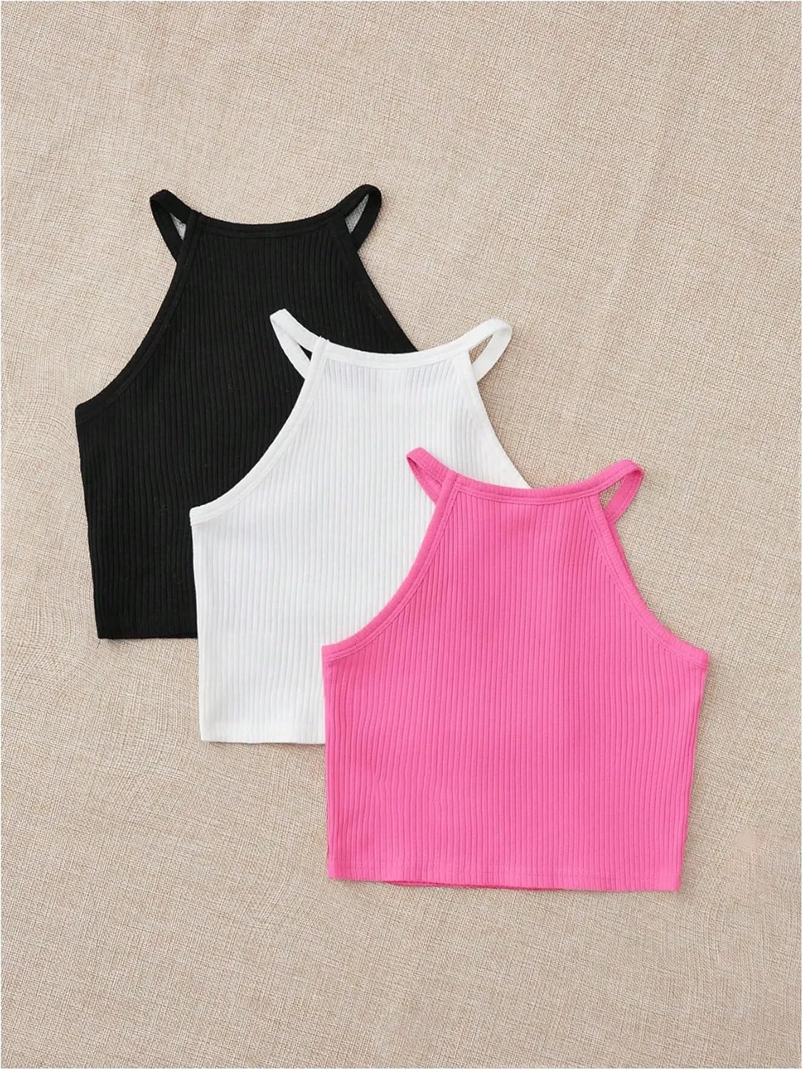 SOLY HUX Toddler Girl's Rib Knit Tank Tops 3 Piece Camisole Undershirts Sleeveless Halter Crop Top