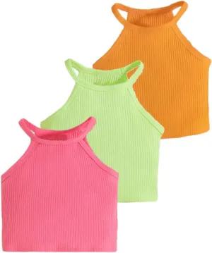 SOLY HUX Toddler Girl's Rib Knit Tank Tops 3 Piece Camisole Undershirts Sleeveless Halter Crop Top