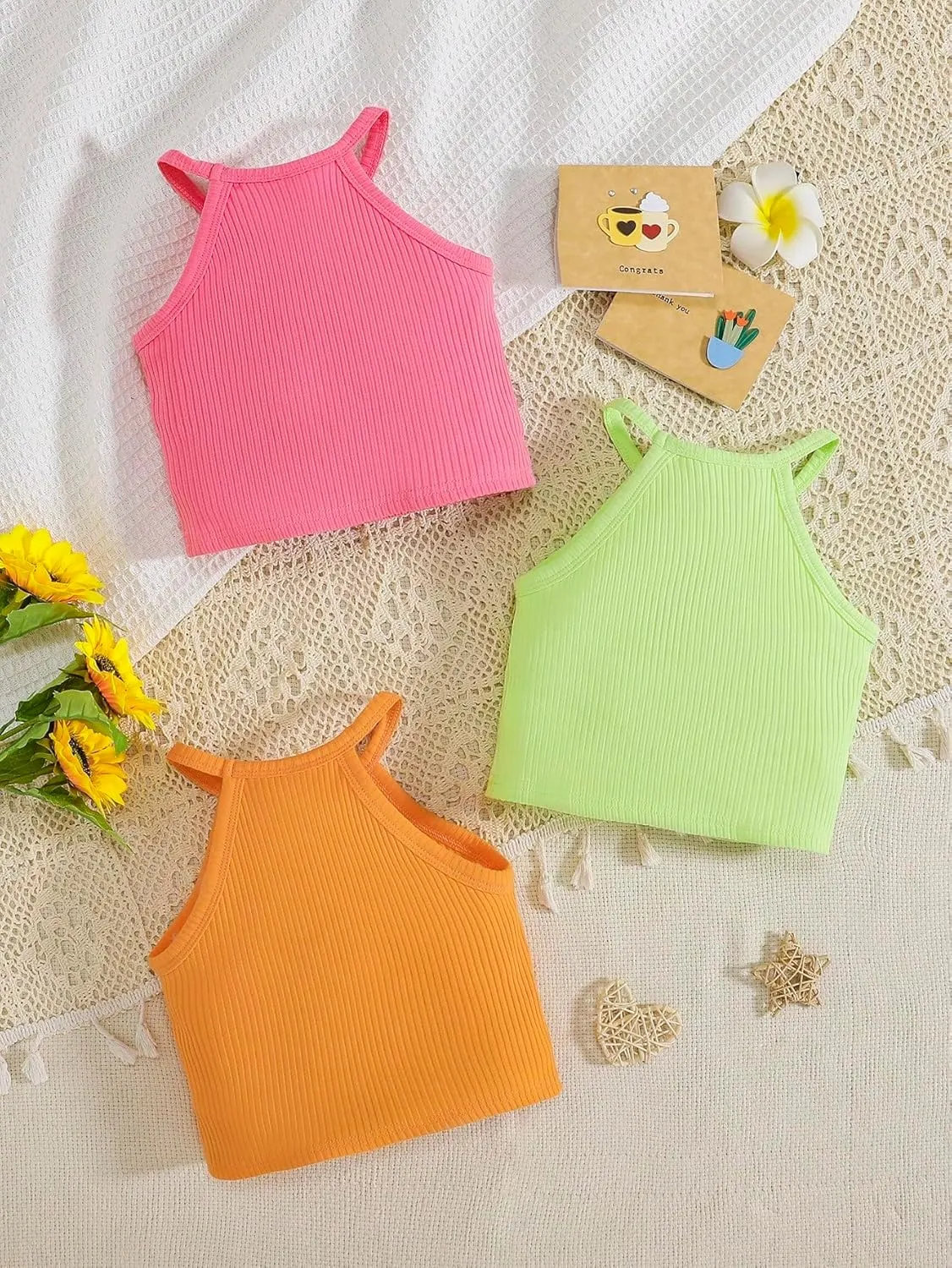 SOLY HUX Toddler Girl's Rib Knit Tank Tops 3 Piece Camisole Undershirts Sleeveless Halter Crop Top