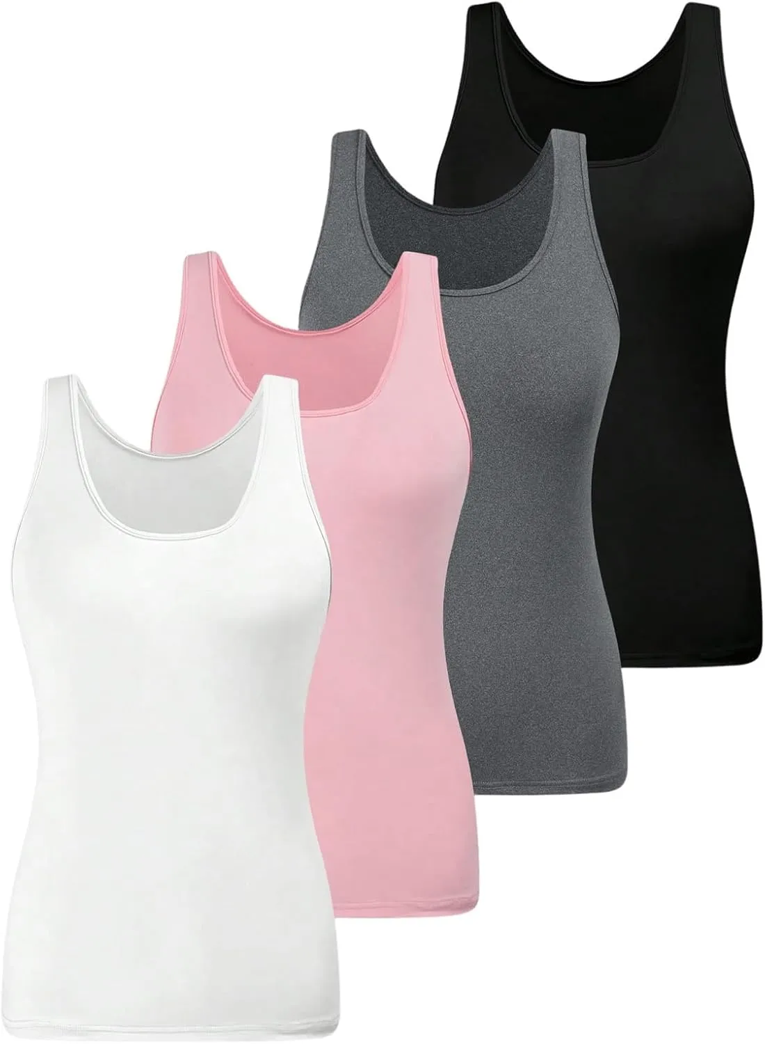 SOLY HUX Women's Plus Size 4 Packs Long Tank Tops Sleeveless Undershirts Layering Basic Vests
