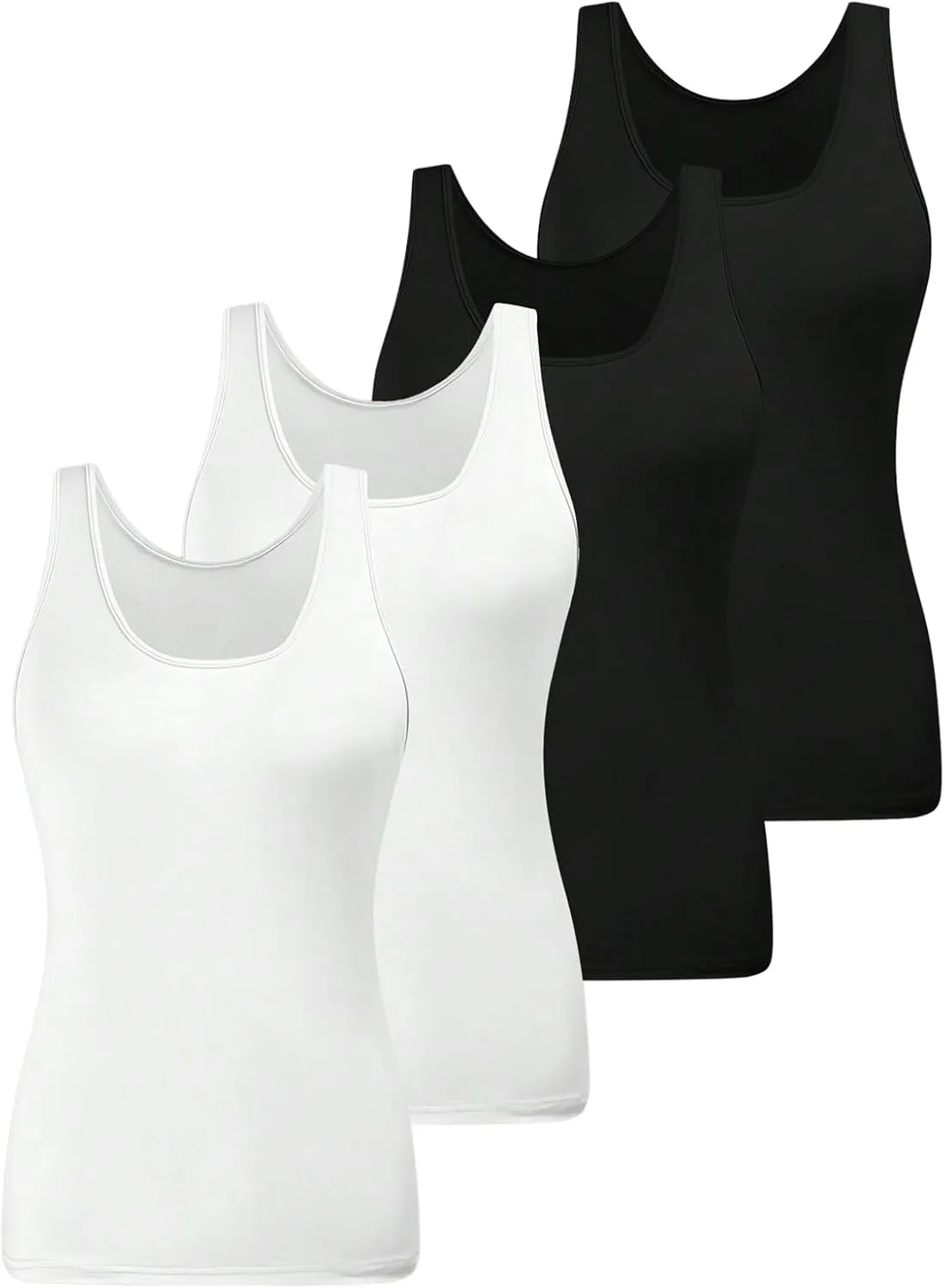 SOLY HUX Women's Plus Size 4 Packs Long Tank Tops Sleeveless Undershirts Layering Basic Vests