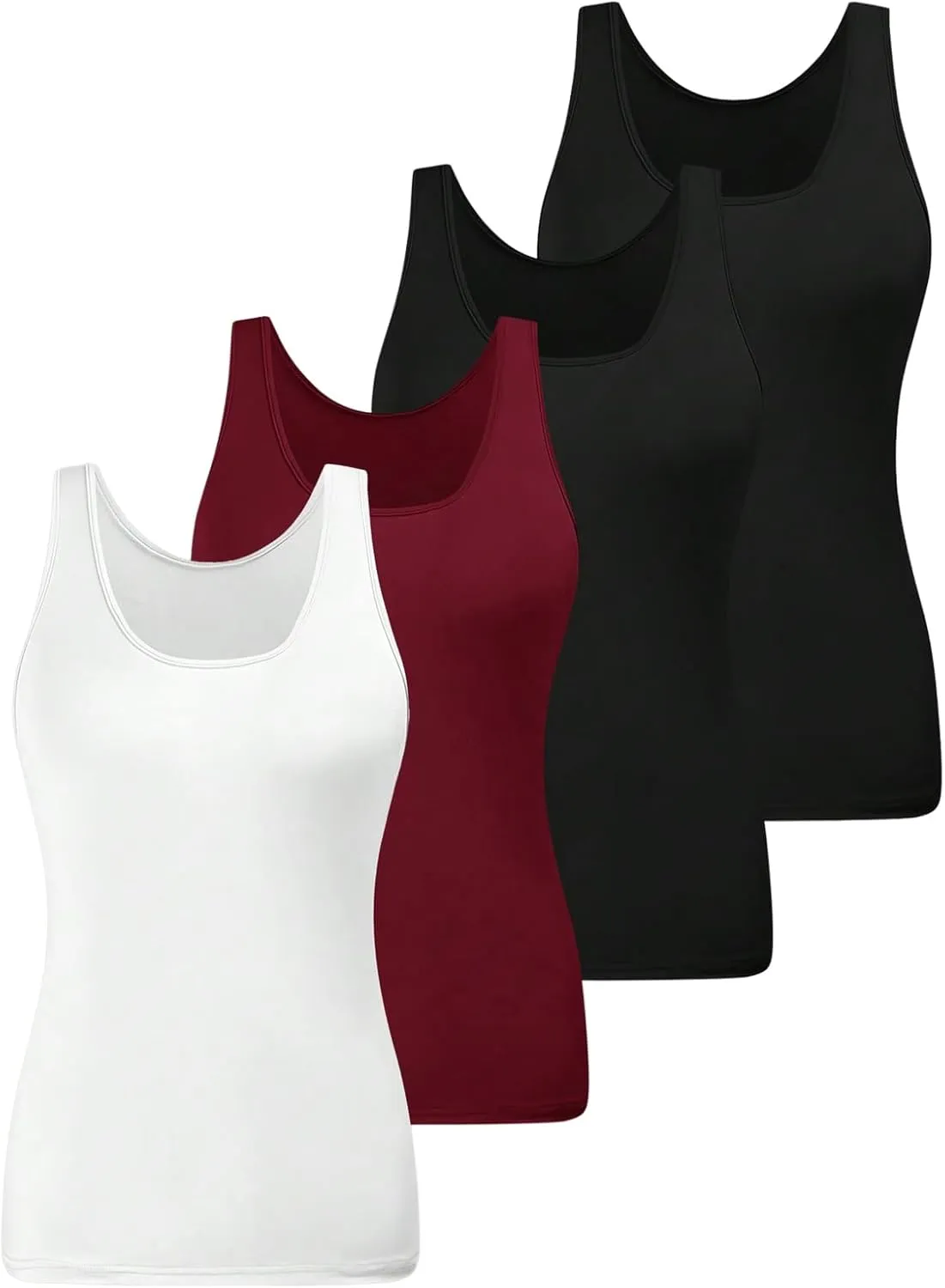SOLY HUX Women's Plus Size 4 Packs Long Tank Tops Sleeveless Undershirts Layering Basic Vests