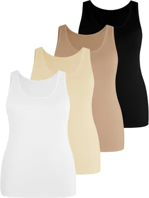 SOLY HUX Women's Plus Size 4 Packs Long Tank Tops Sleeveless Undershirts Layering Basic Vests