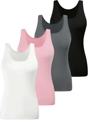 SOLY HUX Women's Plus Size 4 Packs Long Tank Tops Sleeveless Undershirts Layering Basic Vests