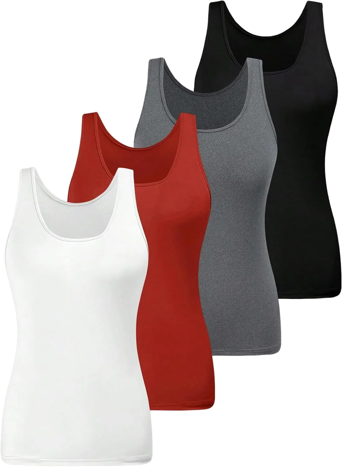 SOLY HUX Women's Plus Size 4 Packs Long Tank Tops Sleeveless Undershirts Layering Basic Vests