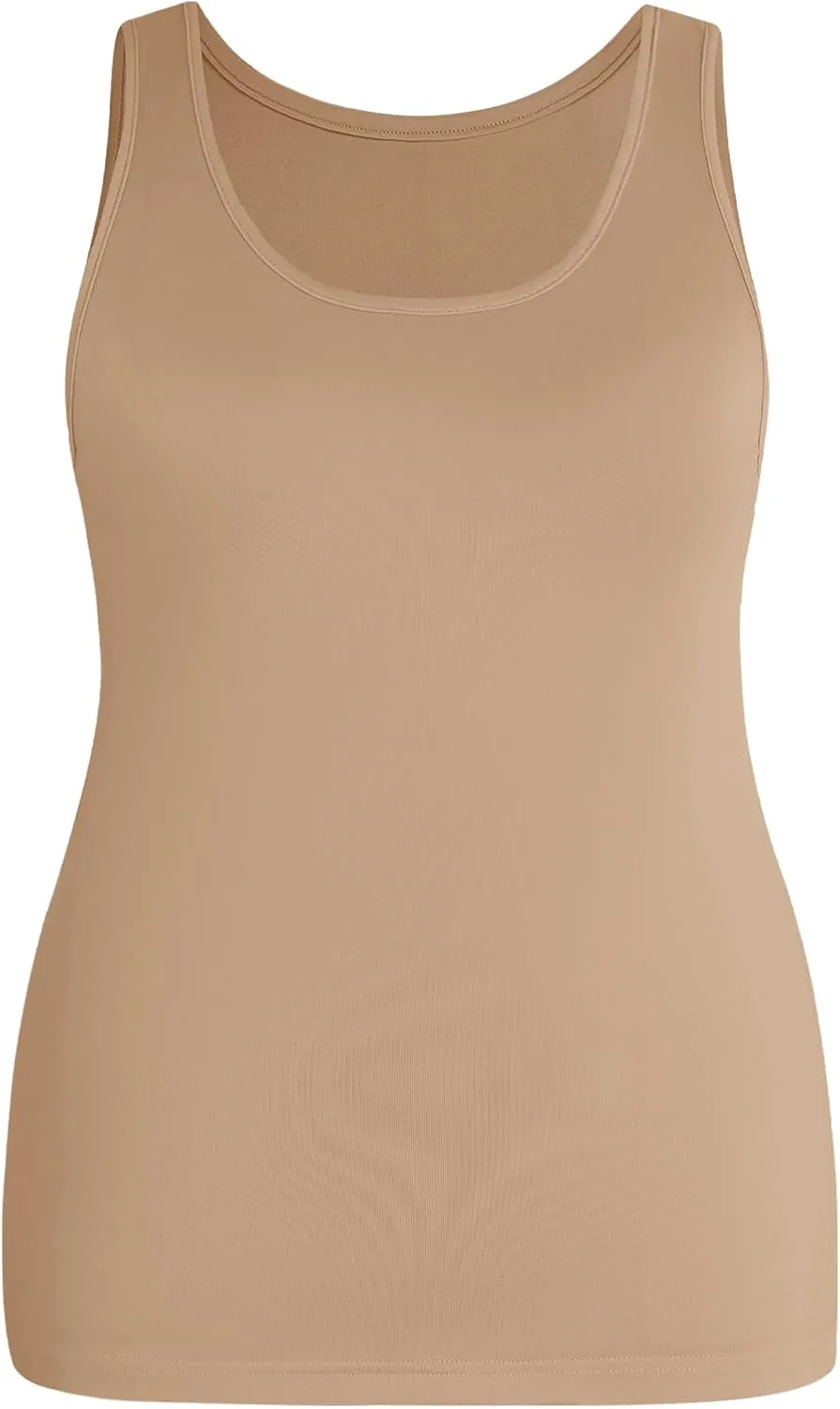 SOLY HUX Women's Plus Size 4 Packs Long Tank Tops Sleeveless Undershirts Layering Basic Vests
