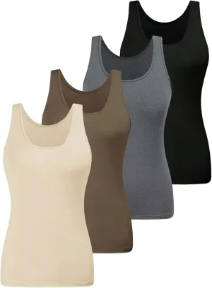 SOLY HUX Women's Plus Size 4 Packs Long Tank Tops Sleeveless Undershirts Layering Basic Vests
