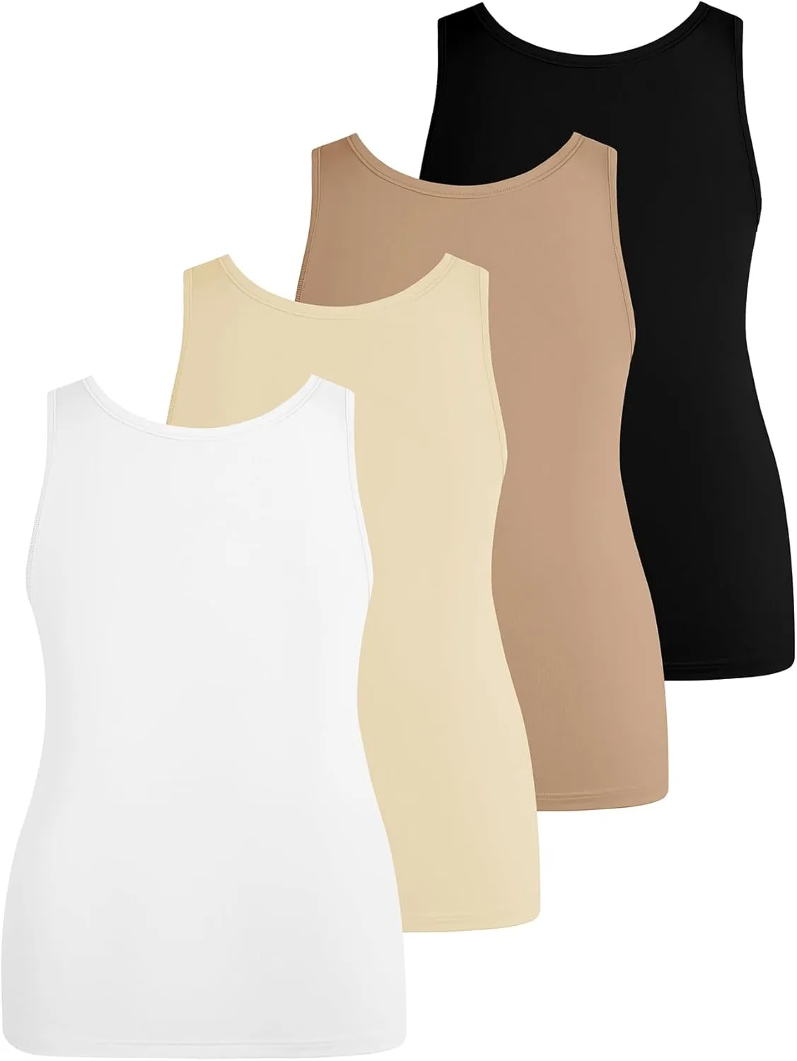 SOLY HUX Women's Plus Size 4 Packs Long Tank Tops Sleeveless Undershirts Layering Basic Vests