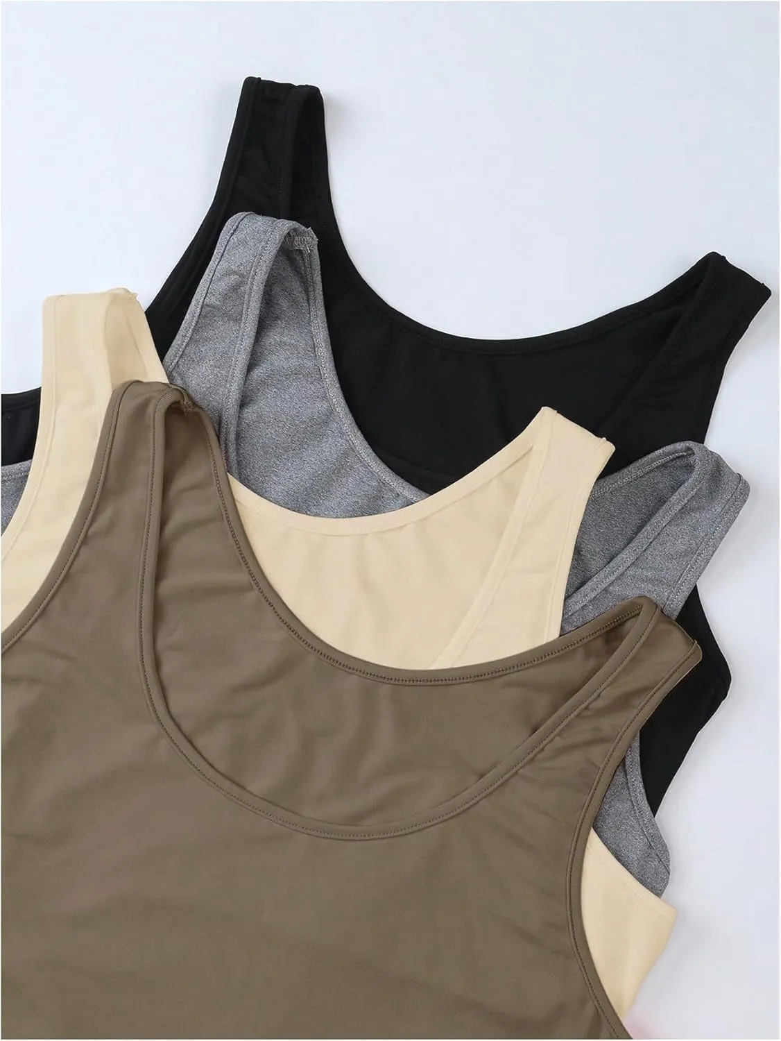 SOLY HUX Women's Plus Size 4 Packs Long Tank Tops Sleeveless Undershirts Layering Basic Vests