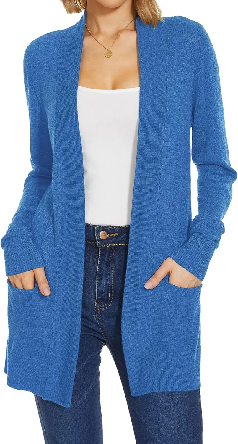 Spicy Sandia Women's Knit Cardigan Open Front Long Sleeve Sweater with Pockets Lightweight Fall Trendy Dressy Casual