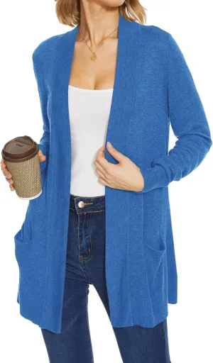 Spicy Sandia Women's Knit Cardigan Open Front Long Sleeve Sweater with Pockets Lightweight Fall Trendy Dressy Casual