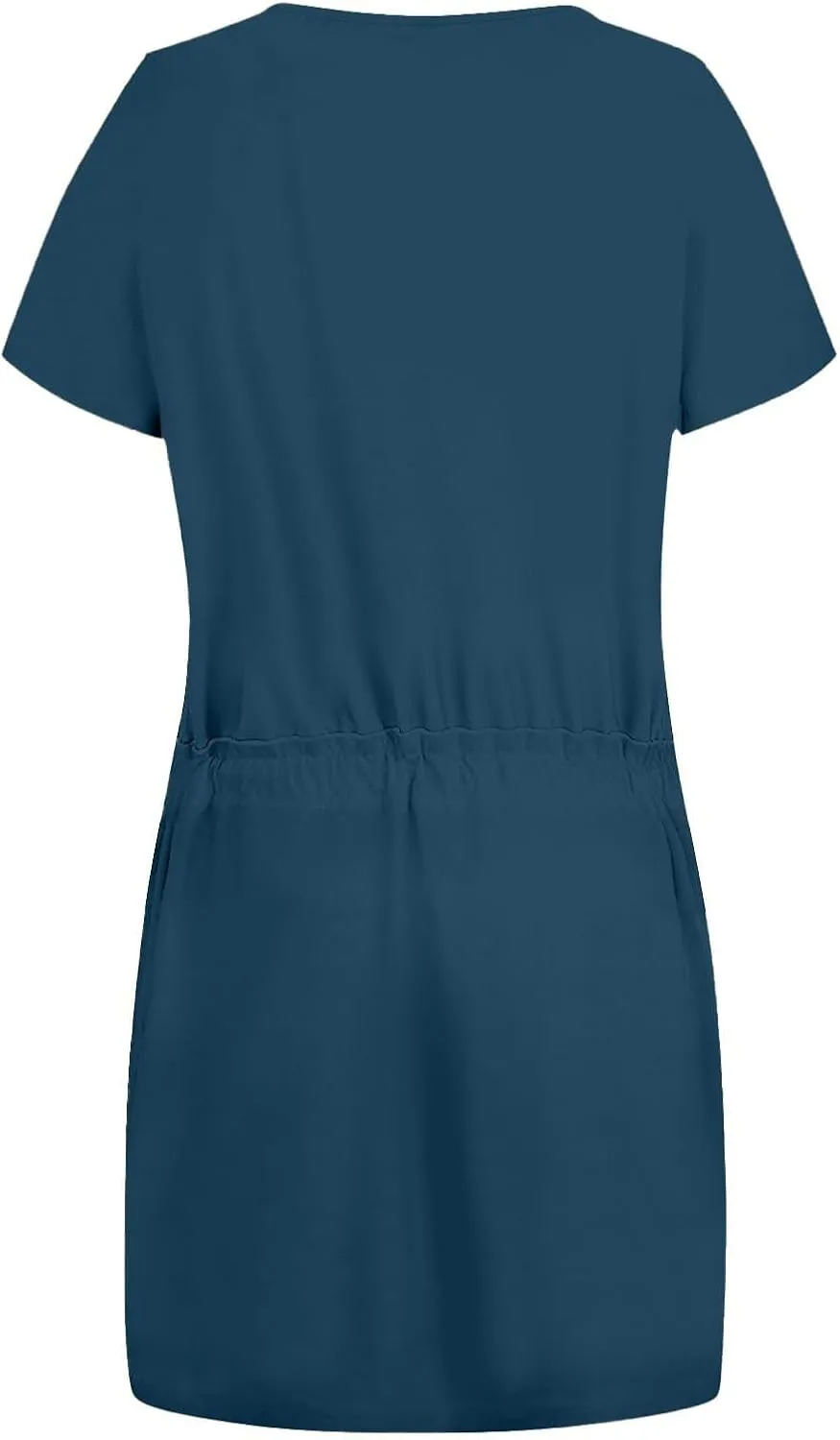 Summer Midi Dress for Women Waist Drawstring Short Sleeve V Neck A Line Loose Casual Short Sundress with Pockets 2025