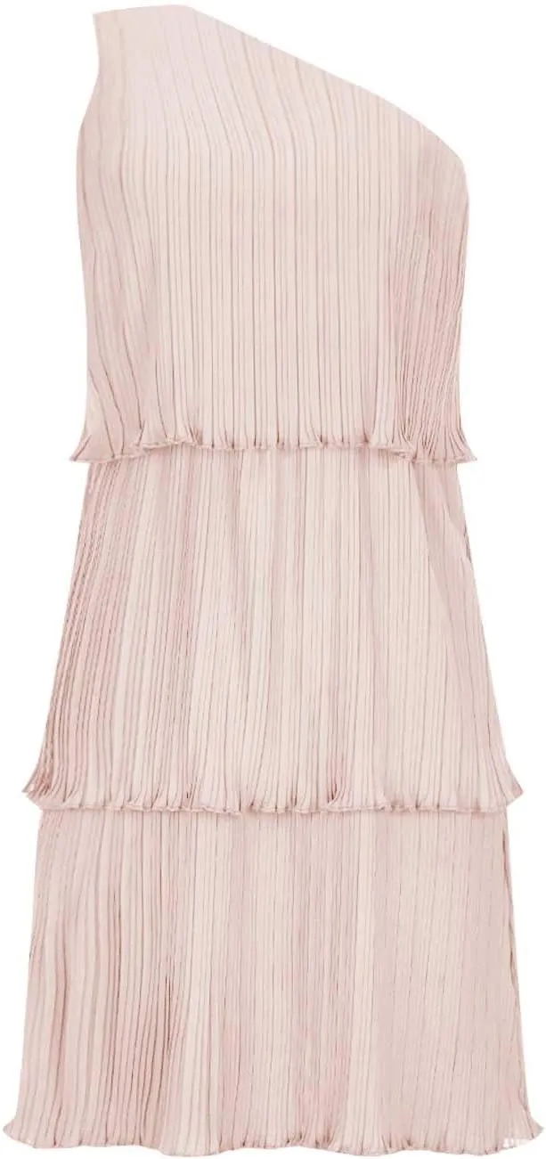 Sundresses for Women 2024 Boho Summer One Shoulder Sleeveless Ruffle Tiered Layered Chiffon Pleated A-Line Mini Dress
