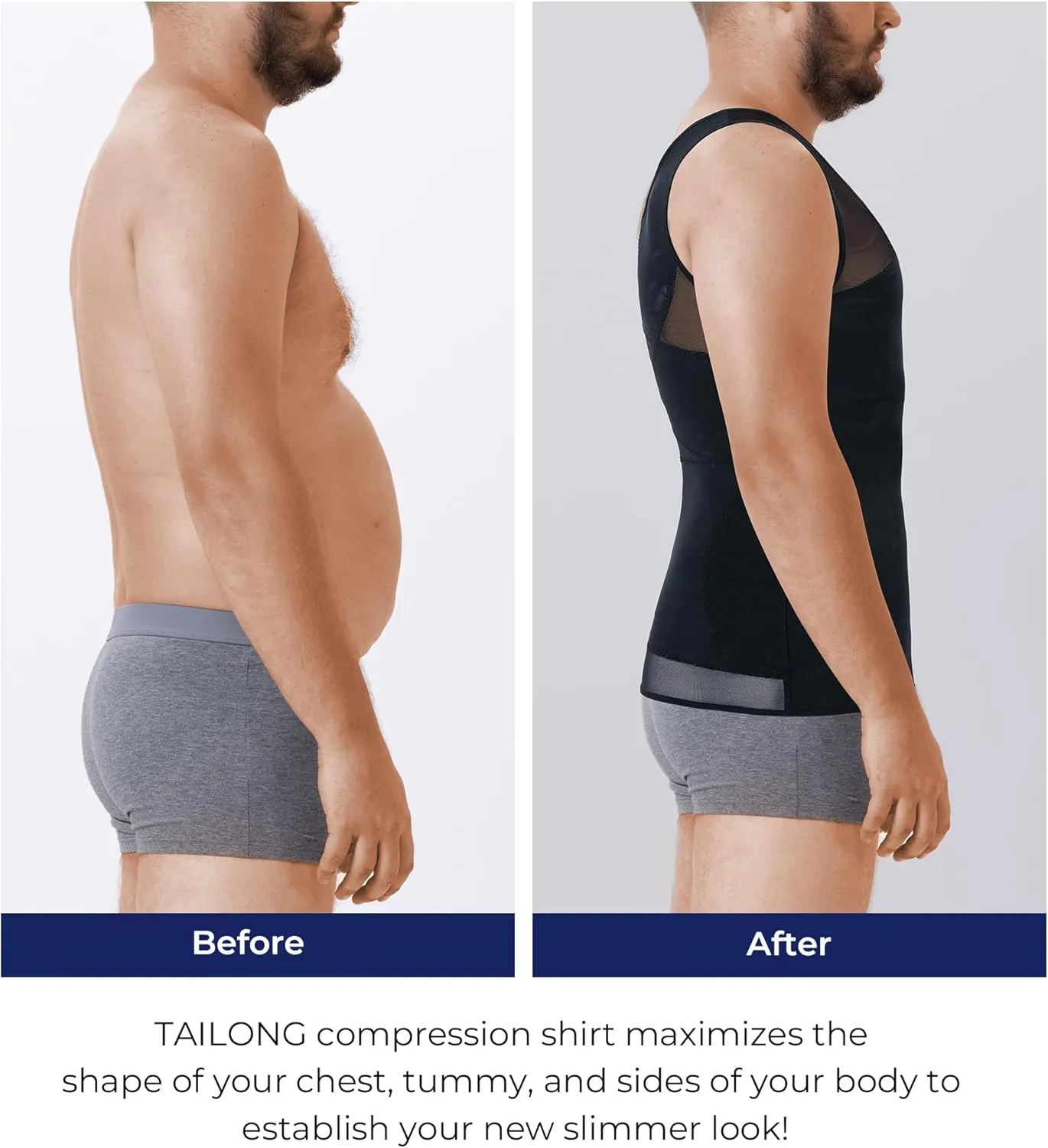 TAILONG Compression Shirt Men Shapewear Slimming Body Shaper Vest Workout Tank Top Undershirt