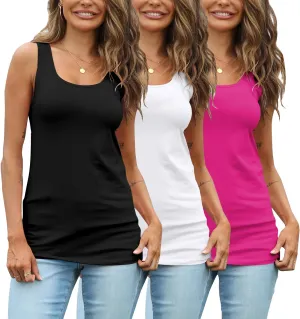 TAIPOVE Womens Extra Long Tunic Tank Tops Cotton Camisoles Basic Layering Sleeveless Undershirts 3 Pack