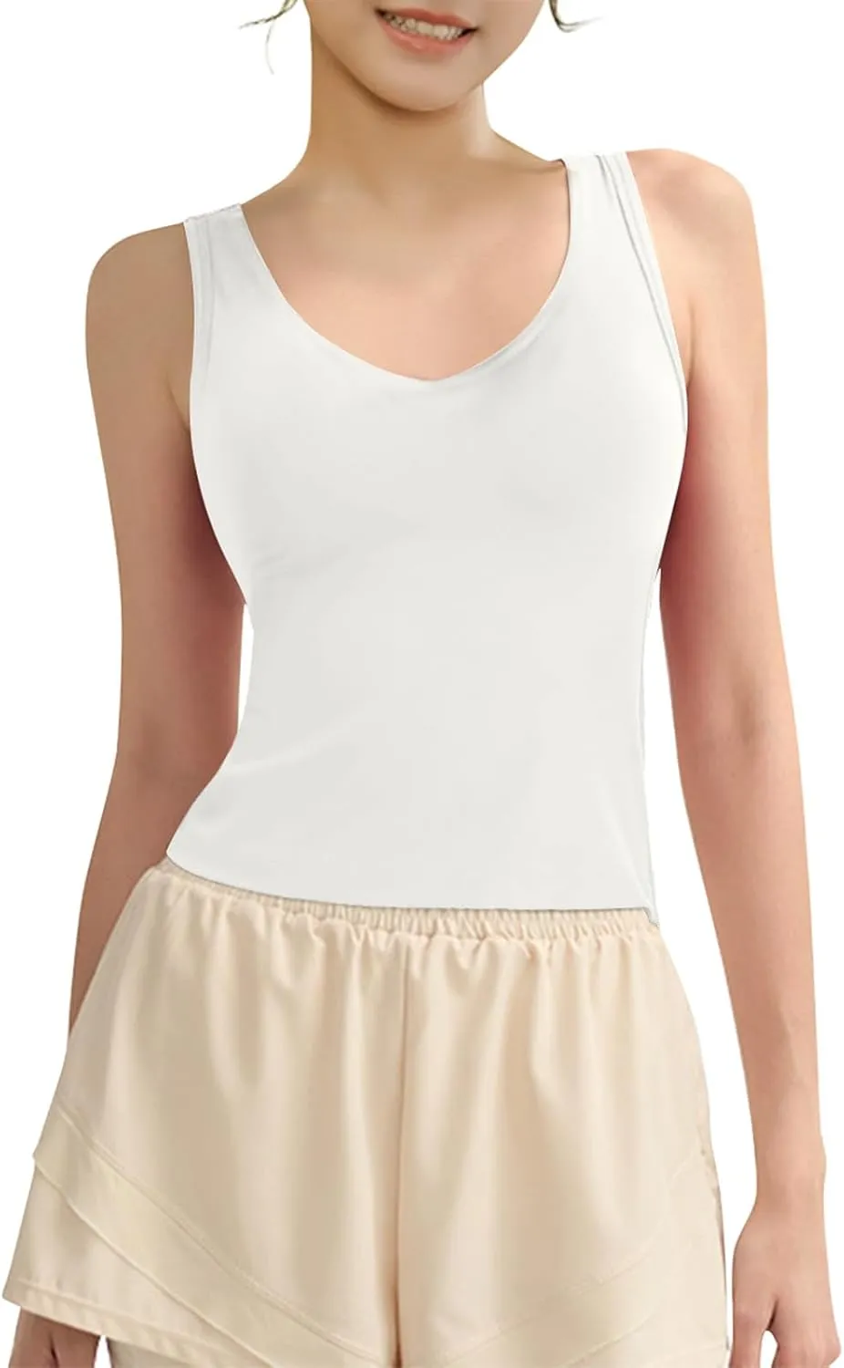 Tank Top with Built in Bra for Women Wide Strap Athletic Shelf Bra Workout Slim Fit Basic Lingerie Camisoles