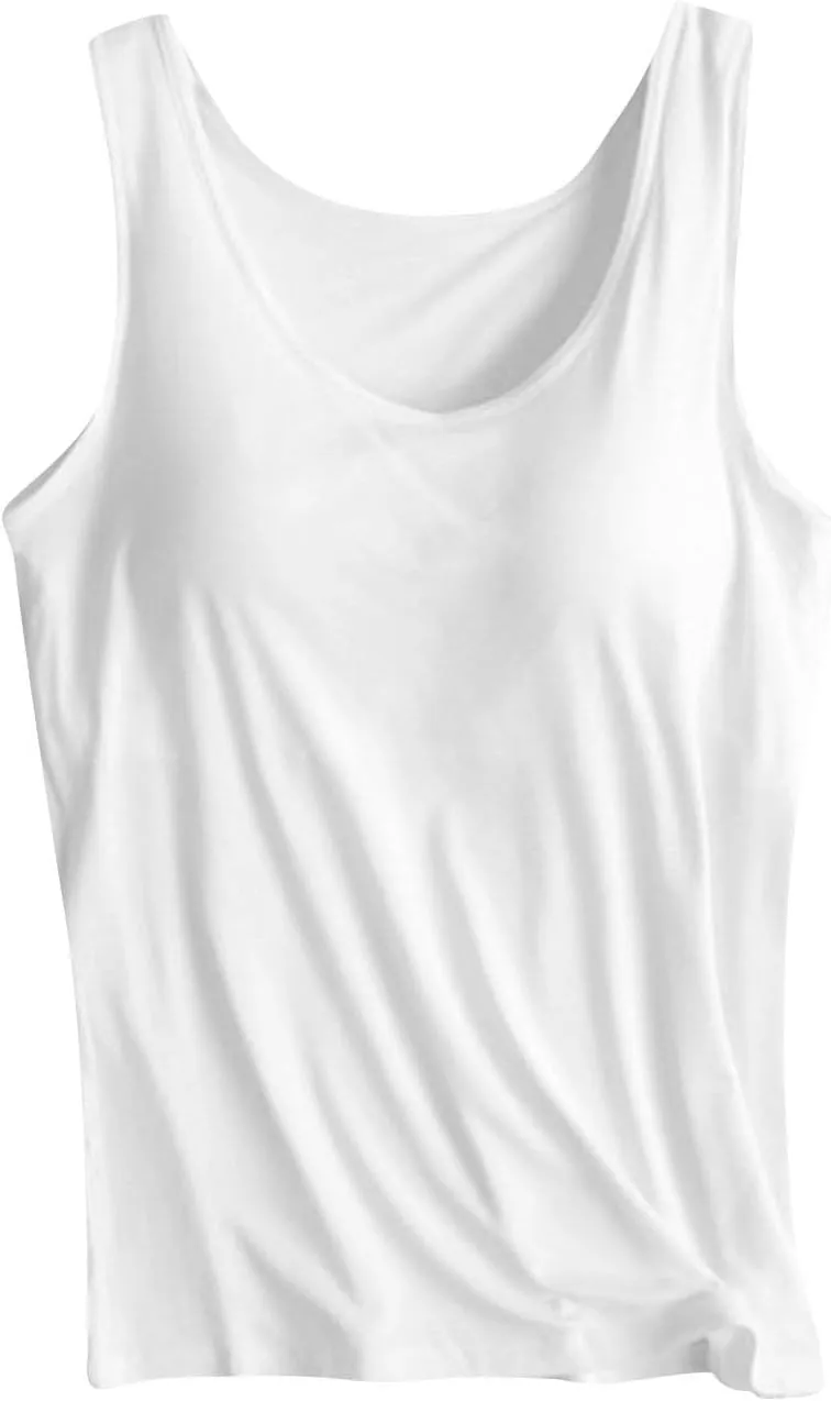 Tank Top with Built in Bra for Women Wide Strap Athletic Shelf Bra Workout Slim Fit Basic Lingerie Camisoles