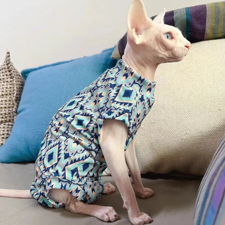 Tribal Geometric Short Sleeve Sphynx Cat Onesies