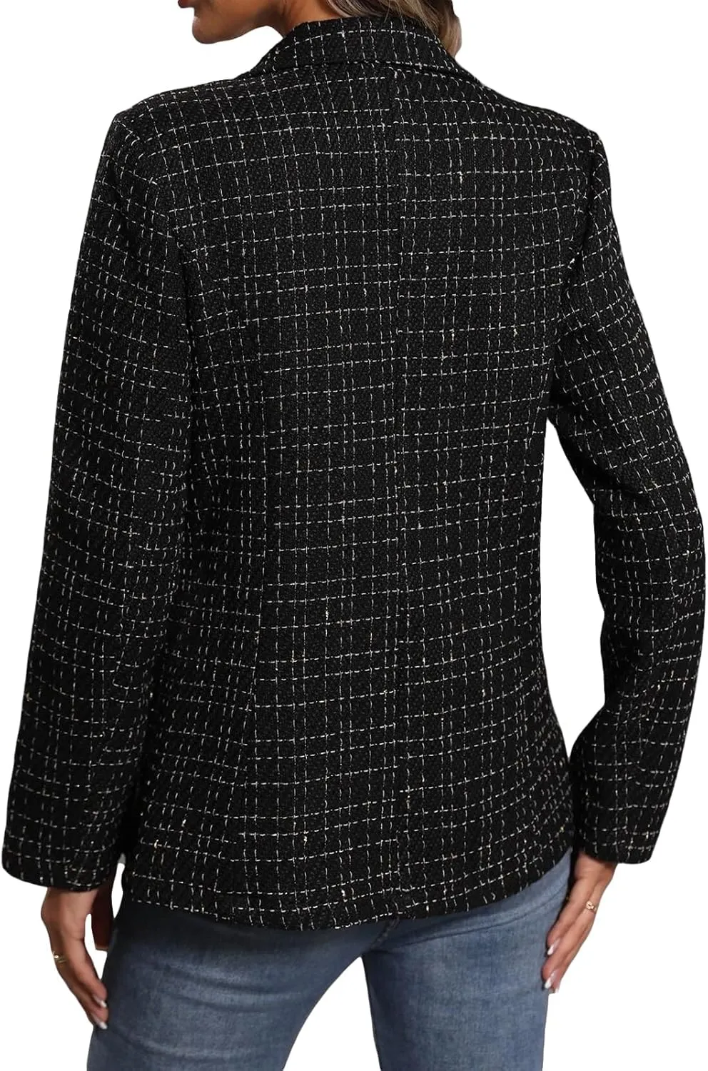 Tweed Blazers for Women Fully-Lined Long Sleeve Open Front Double Breasted Fashion Casual Jacket Coat