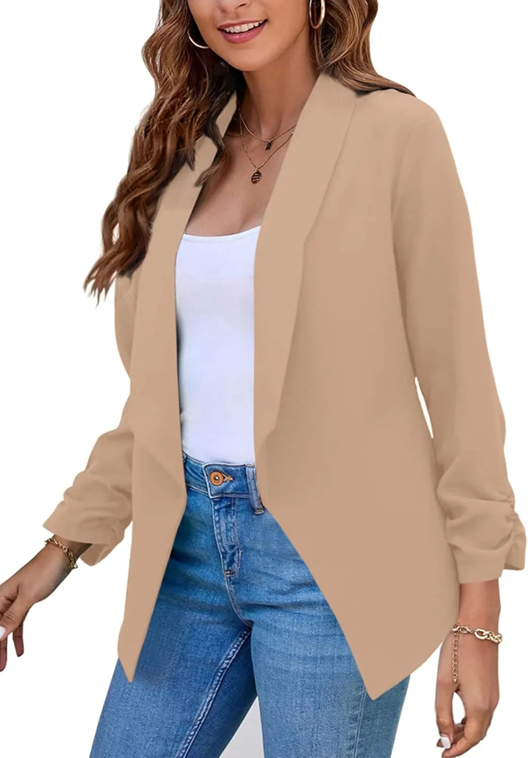 TYQQU Womens Oversized Button Down Blazer Slim Work Office Fit Lightweight Cardigan