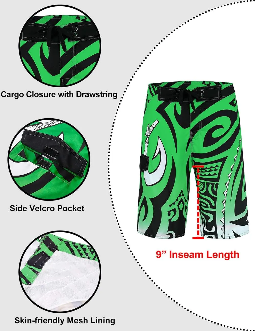 unitop Men's Swim Trunks Beachwear Quick Dry Hawaiian Printed