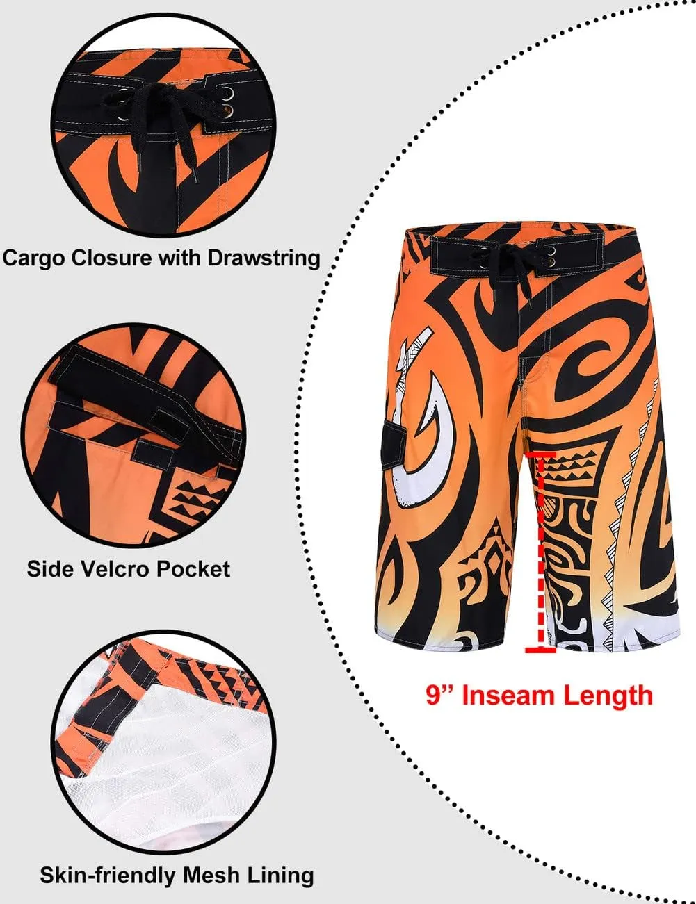 unitop Men's Swim Trunks Beachwear Quick Dry Hawaiian Printed