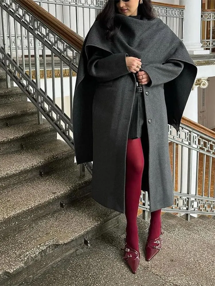utcoco Womens Maxi Wool Coats Long Shawl Scarf Button Down Woolen Blend Trench Coat with Pockets