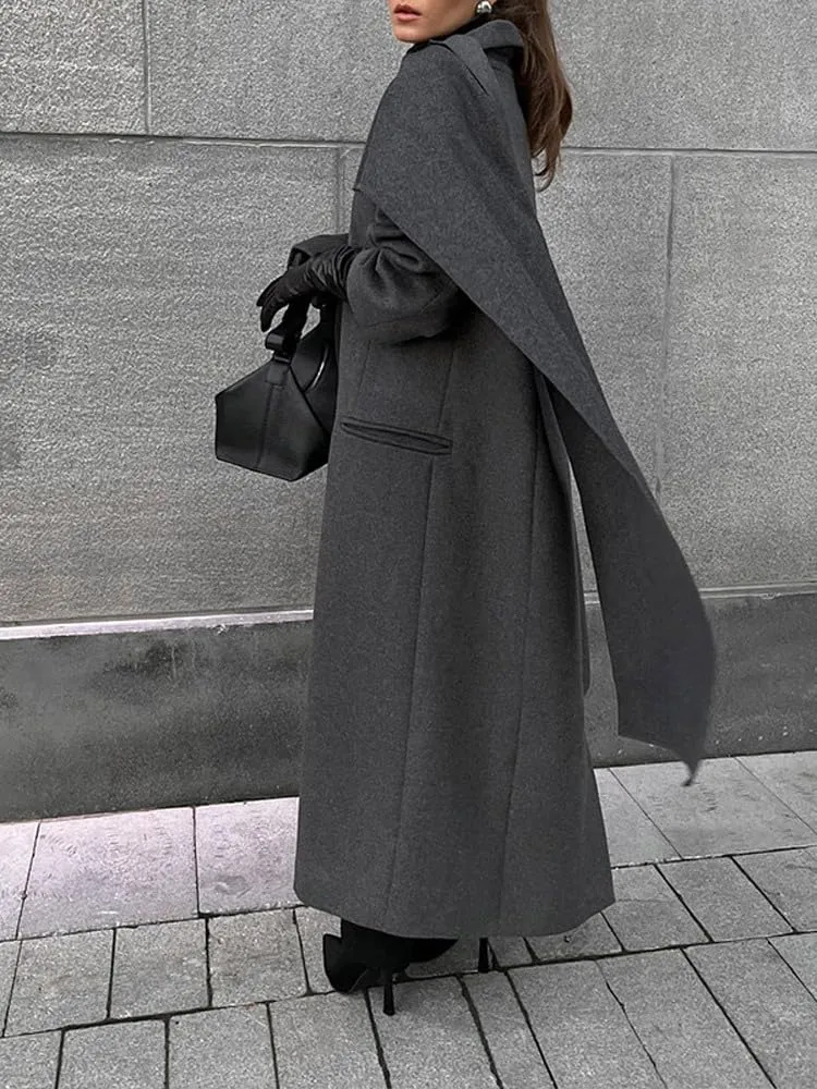 utcoco Womens Maxi Wool Coats Long Shawl Scarf Button Down Woolen Blend Trench Coat with Pockets