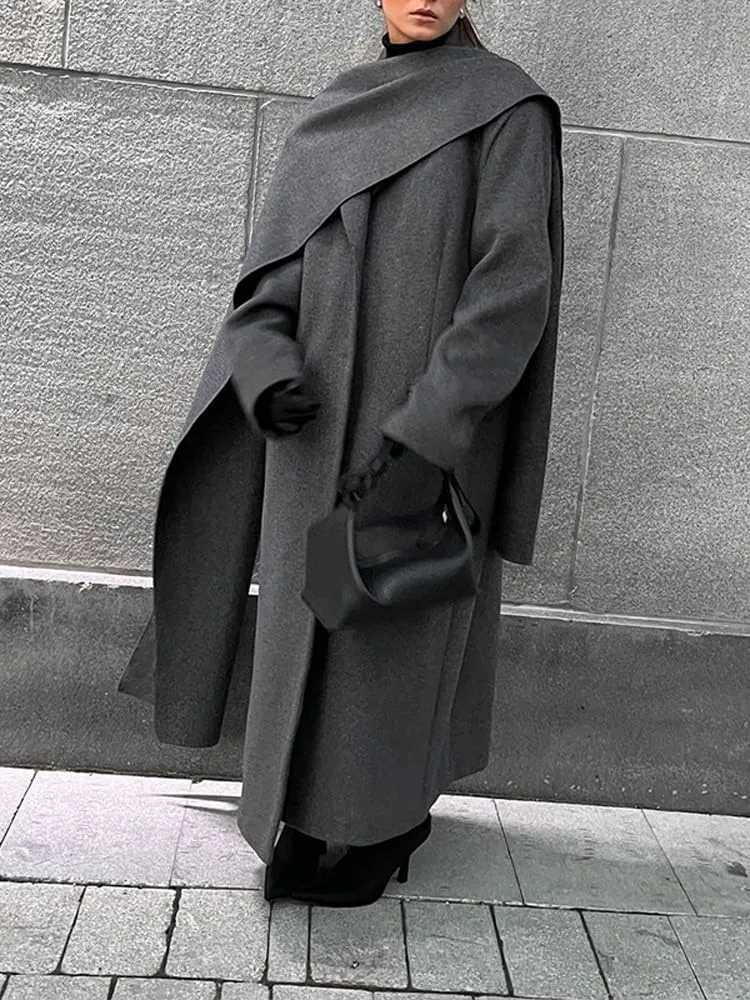 utcoco Womens Maxi Wool Coats Long Shawl Scarf Button Down Woolen Blend Trench Coat with Pockets