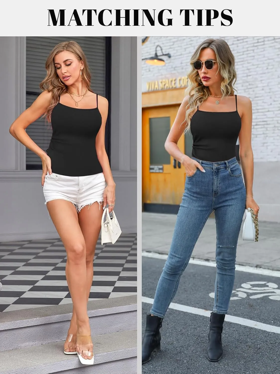 V FOR CITY Padded Camisole for Women with Built-in Bra Adjustable Strap Tank Tops Cotton Cami Shirts