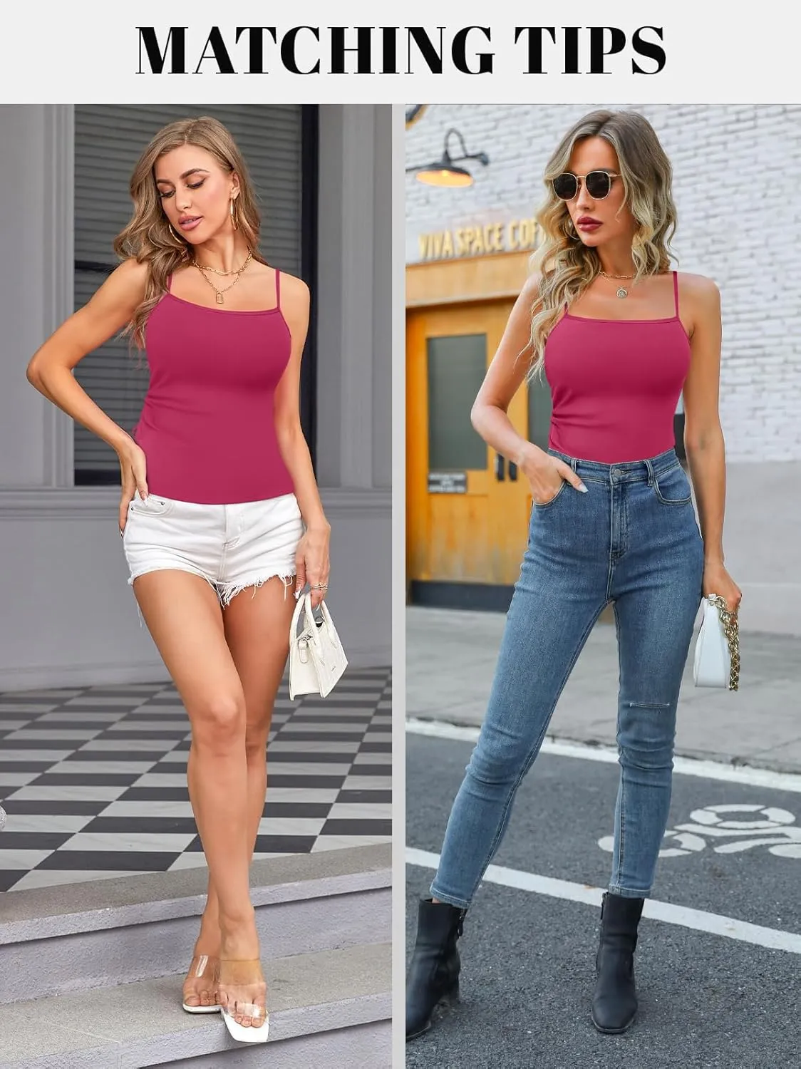 V FOR CITY Padded Camisole for Women with Built-in Bra Adjustable Strap Tank Tops Cotton Cami Shirts