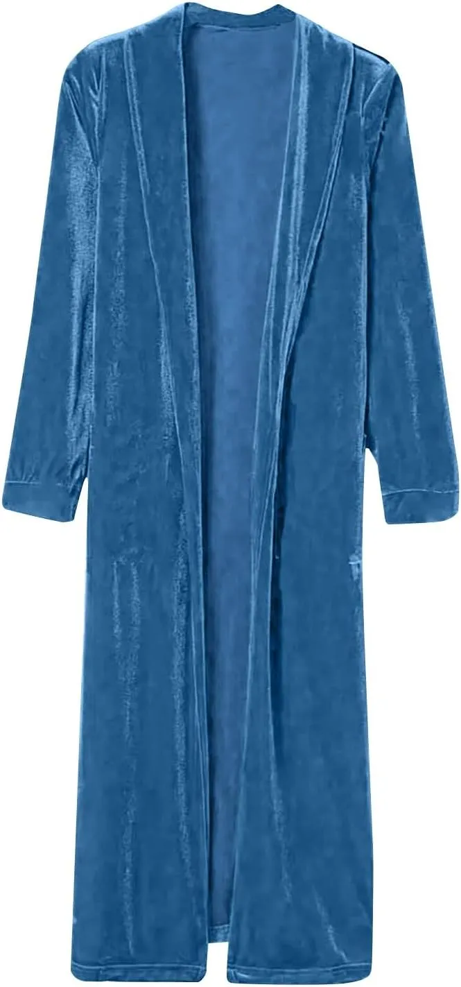 Velvet Cardigan for Women Casual Open Front Long Sleeve Lapel Collar Blazer Jackets Lightweight Long Trench Coats