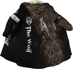 Viking Tattoos Men's Winter Warm Fleece Lining Hooded Parka Fenrir Wolf Pea Coats Trendy Mid-Length Sweater Coats
