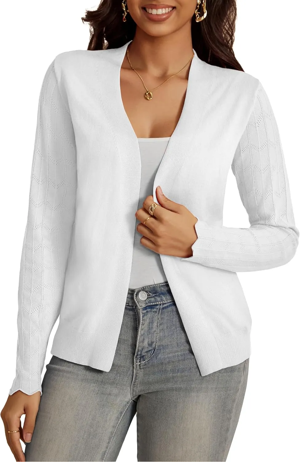 VOIANLIMO Womens Cardigan Lightweight Open Front Knit Long Sleeve Cardigans Sweaters for Women
