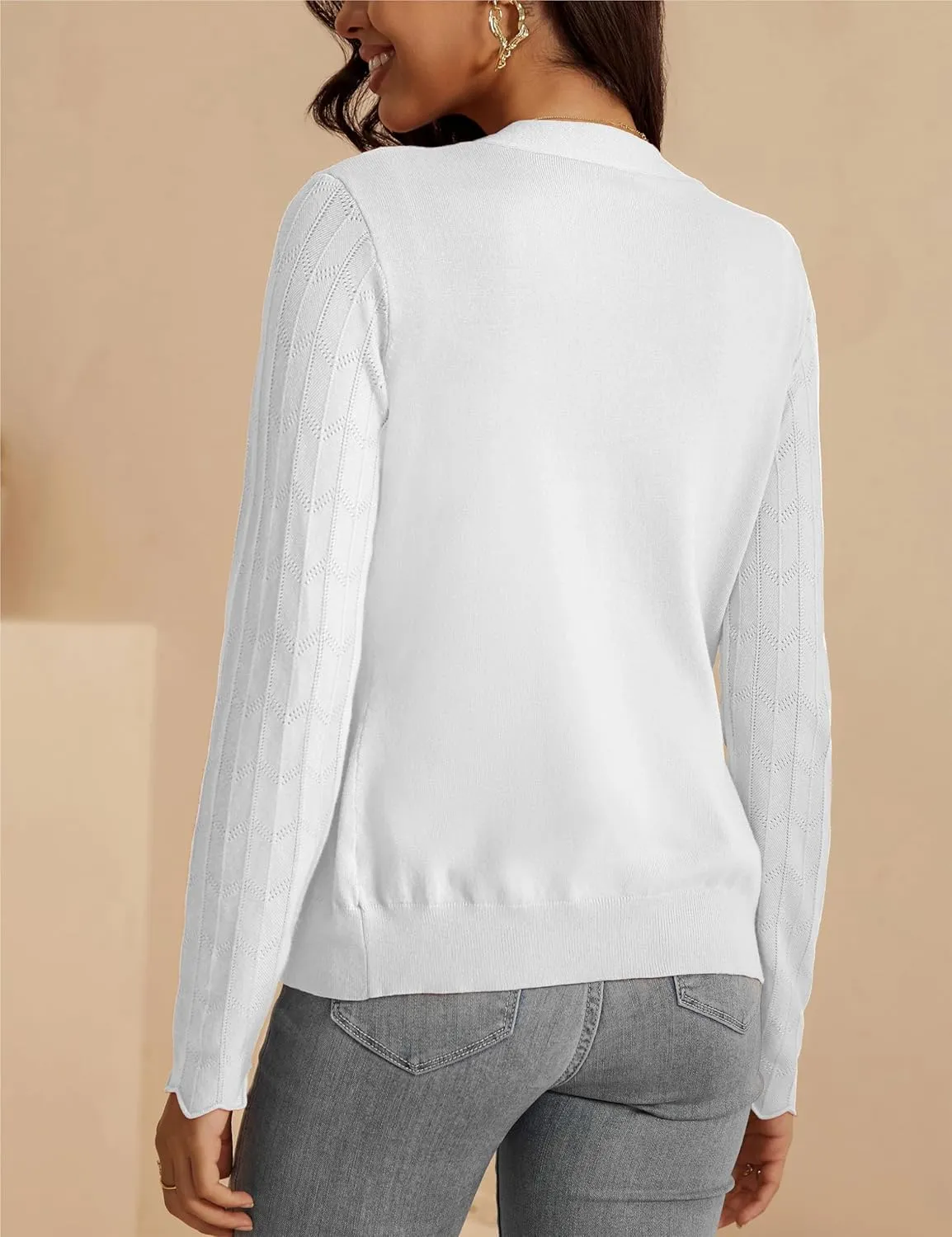 VOIANLIMO Womens Cardigan Lightweight Open Front Knit Long Sleeve Cardigans Sweaters for Women