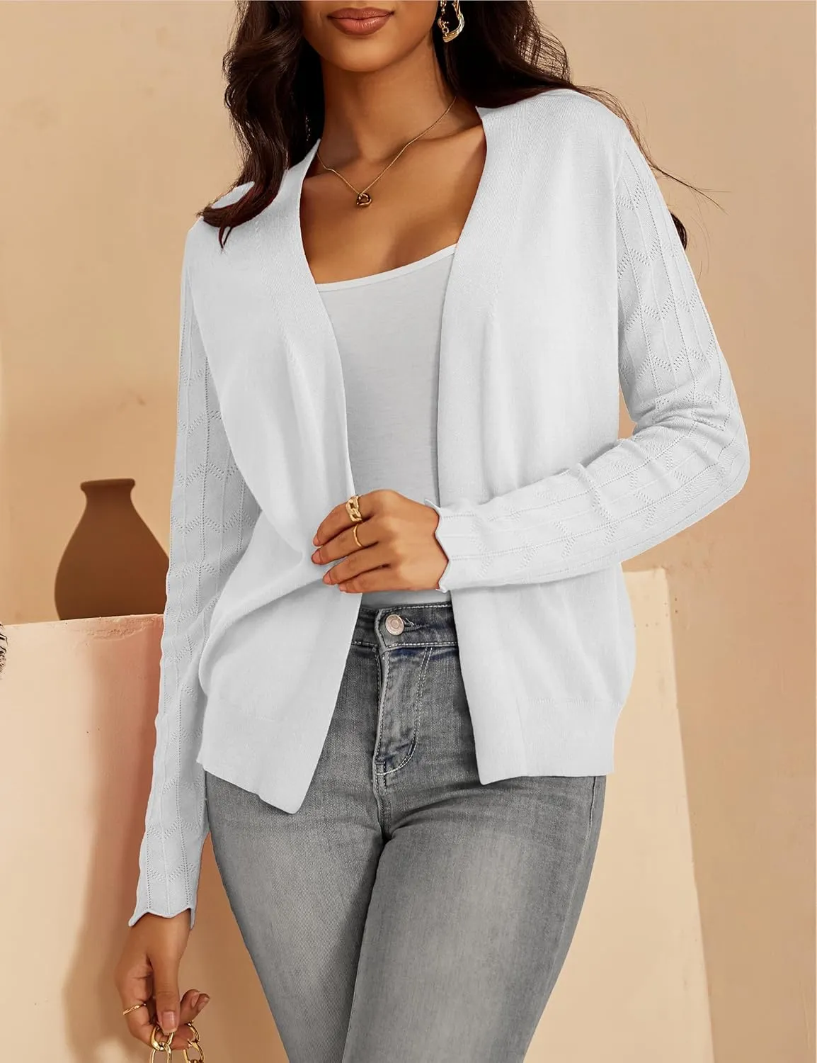 VOIANLIMO Womens Cardigan Lightweight Open Front Knit Long Sleeve Cardigans Sweaters for Women