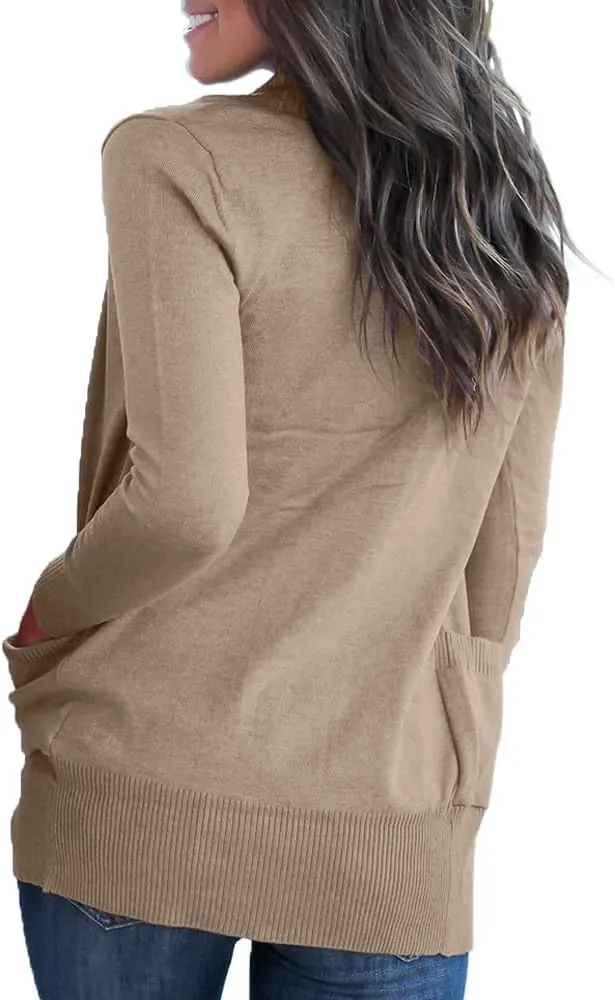 VOIANLIMO Women's Open Front Casual Long Sleeve Knit Classic Sweaters Cardigan with Pockets