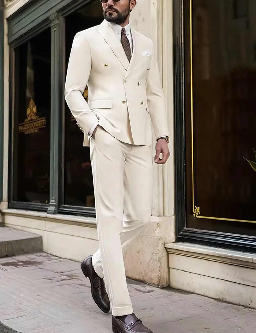 Wangyue Mens Double Breasted Suit 2 Piece Slim Fit Wedding Suit for Men Double Breasted Blazer Prom Formal Suits Set