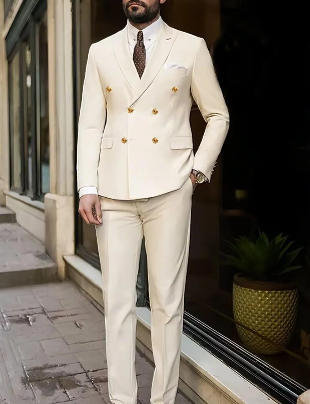 Wangyue Mens Double Breasted Suit 2 Piece Slim Fit Wedding Suit for Men Double Breasted Blazer Prom Formal Suits Set