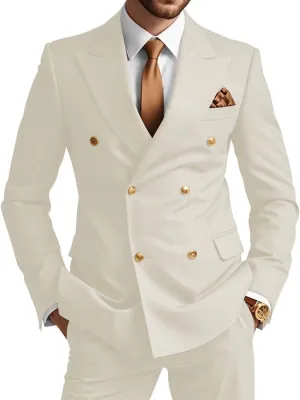 Wangyue Mens Double Breasted Suit 2 Piece Slim Fit Wedding Suit for Men Double Breasted Blazer Prom Formal Suits Set