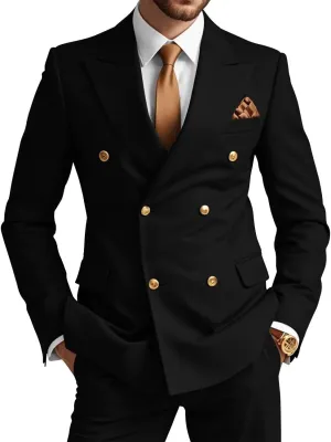 Wangyue Mens Double Breasted Suit 2 Piece Slim Fit Wedding Suit for Men Double Breasted Blazer Prom Formal Suits Set
