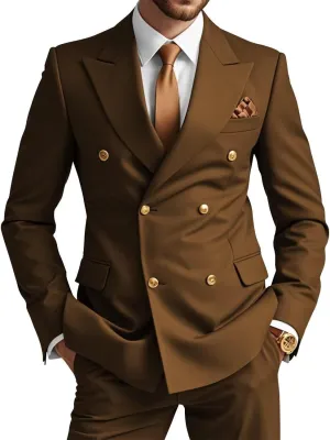 Wangyue Mens Double Breasted Suit 2 Piece Slim Fit Wedding Suit for Men Double Breasted Blazer Prom Formal Suits Set