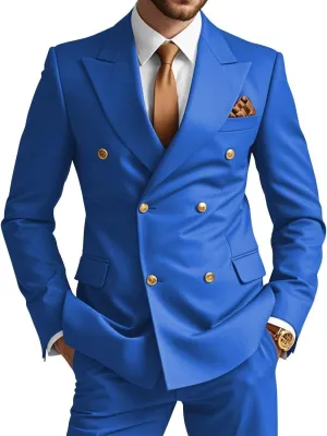 Wangyue Mens Double Breasted Suit 2 Piece Slim Fit Wedding Suit for Men Double Breasted Blazer Prom Formal Suits Set