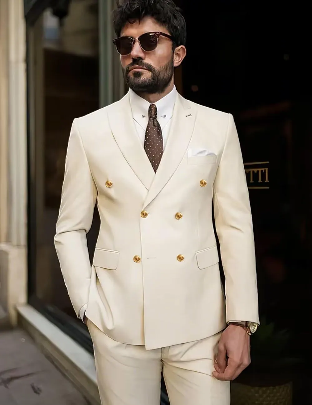 Wangyue Mens Double Breasted Suit 2 Piece Slim Fit Wedding Suit for Men Double Breasted Blazer Prom Formal Suits Set
